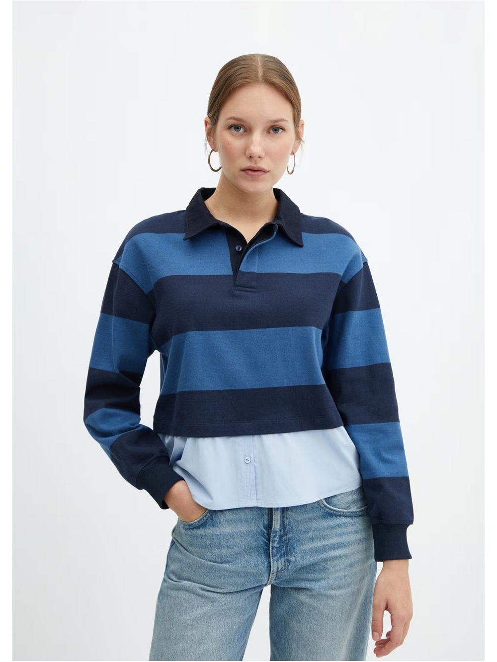 Mango striped combined polo shirt in dark navy